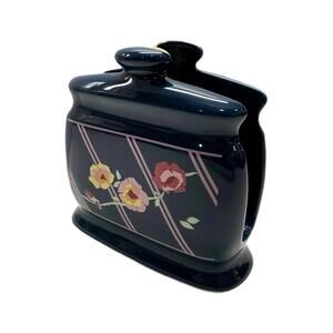 Vintage Sarma Studios Lattice Rose Napkin Holder – Japan – Floral – Navy Blue